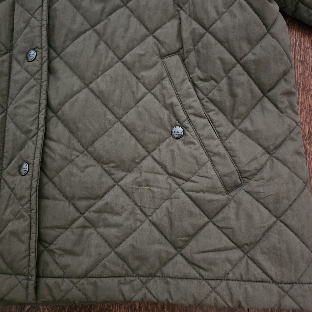 Lands' End Olive Green Quilted Jacket with Black Cordorouy Collar - Picture 10 of 10